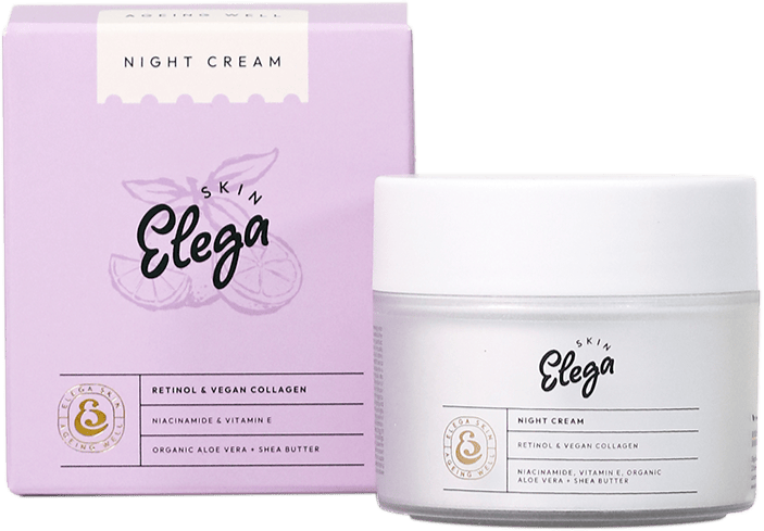 Skin Elega day cream jar and box with product information.